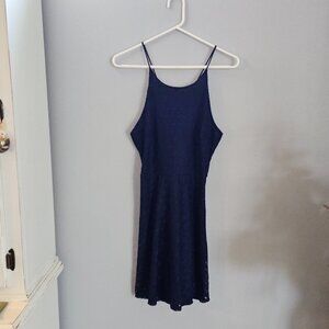 Soprano High Neck Navy Blue Lace Cocktail Dress